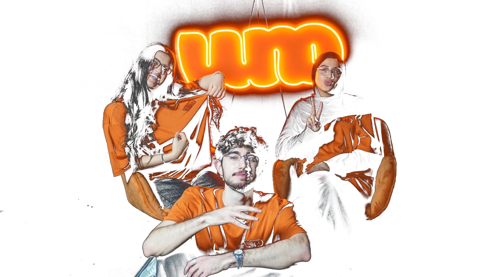 Die VUNO-Crew vor dem Neonschild